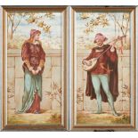 PAIR OF J.P. HEWITT FOR MINTON, HOLLINS & CO. TILES DEPICTING RENAISSANCE FIGURES IN A GARDEN, E...