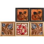 FIVE FLORAL TILES BY MAW, DOULTON, AND FLAXMAN, England, c. 1900, all with maker's marks, tiles ...