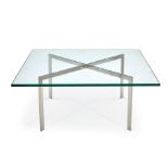 MIES VAN DER ROHE BARCELONA-STYLE COFFEE TABLE, late 20th century, chromed steel, glass, unmarke...