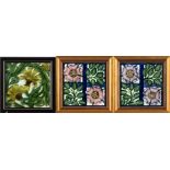 THREE WILLIAM DE MORGAN FLORAL TILES, England, late 19th century, tile with yellow carnations w...