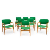 EIGHT EJNER LARSEN AND AKSEL BENDER MADSEN FOR FRITZ HANSEN DINING CHAIRS, Denmark, c. 1960, tea...