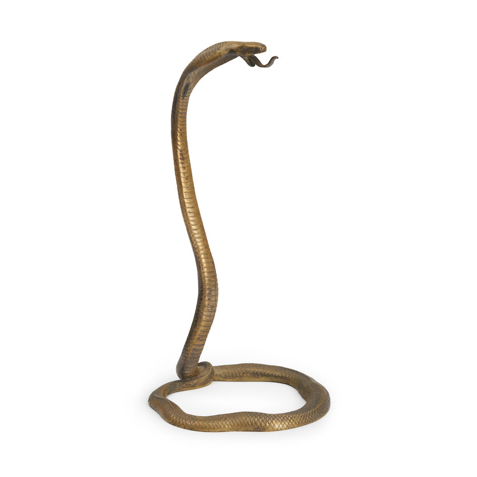 COBRA-FORM GILT-BRASS POCKET WATCH STAND, early 20th century, unmarked, ht. 10 in.