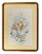 Eugenio Zoia,'The Kiss/Thank you Gilles' original watercolour signed by the artist and Enzo Ferr...