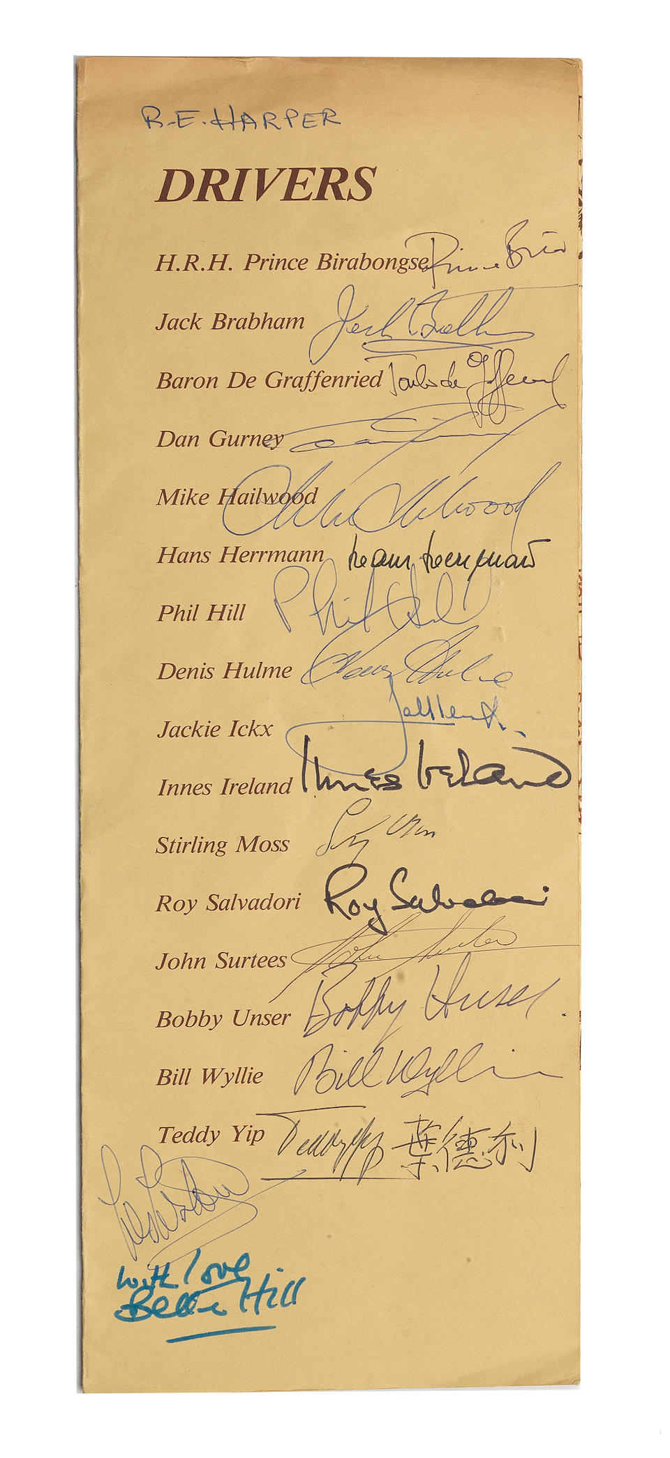 A 1978 Macau Grand Prix 'The Race of Giants' dinner menu signed by various drivers,