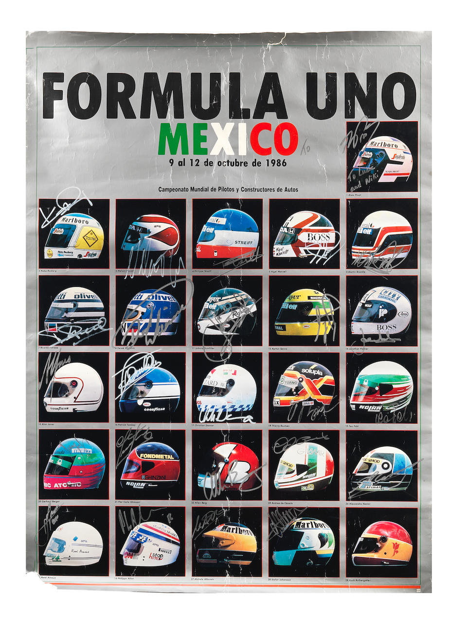 A signed 1986 Formula 1 Mexico Grand prix poster,