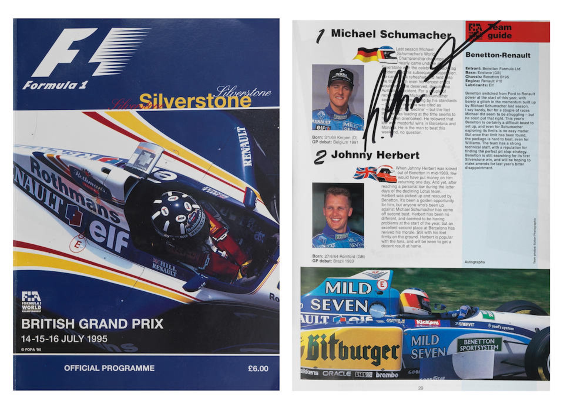 A 1995 British Grand Prix multi-signed programme,