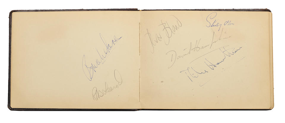 An autograph book comprising many signatures including Mike Hawthorn and Picasso, ((2))