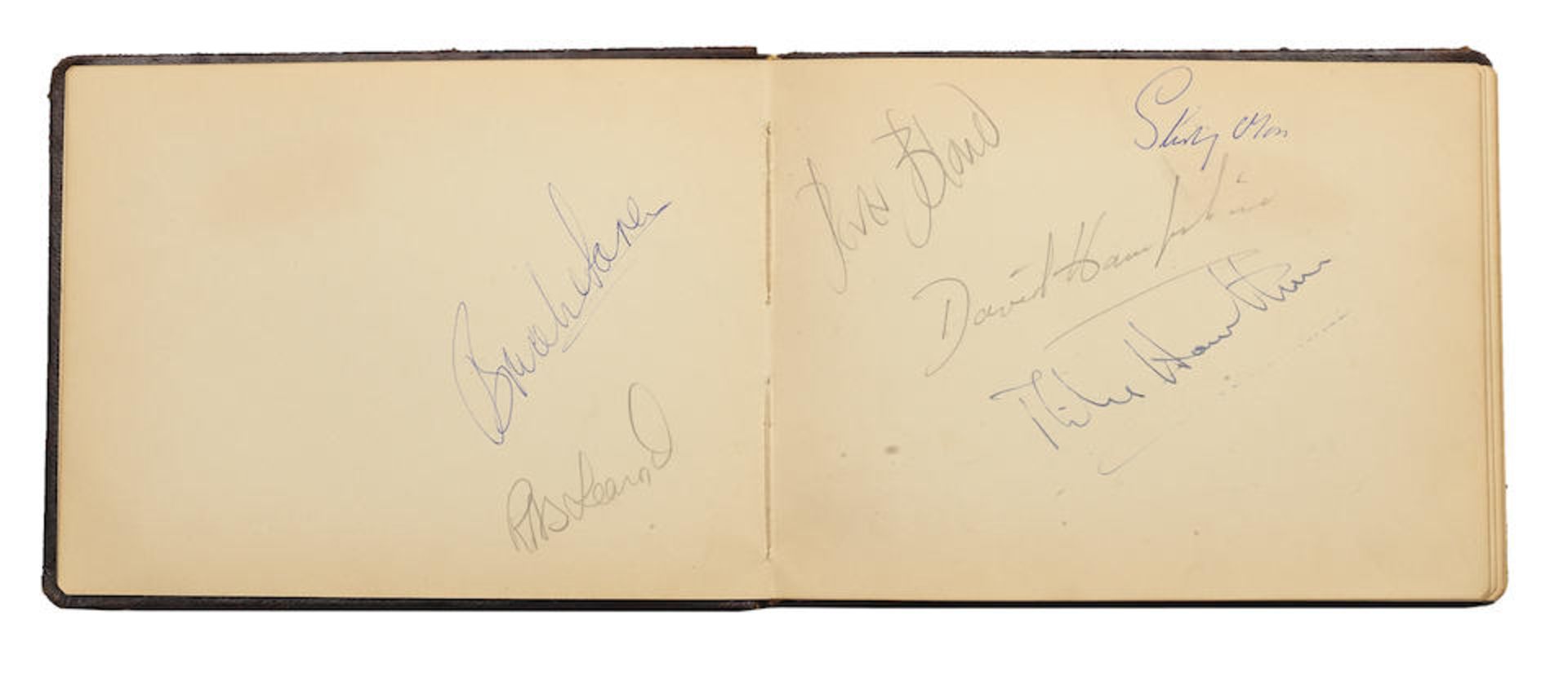 An autograph book comprising many signatures including Mike Hawthorn and Picasso, ((2))