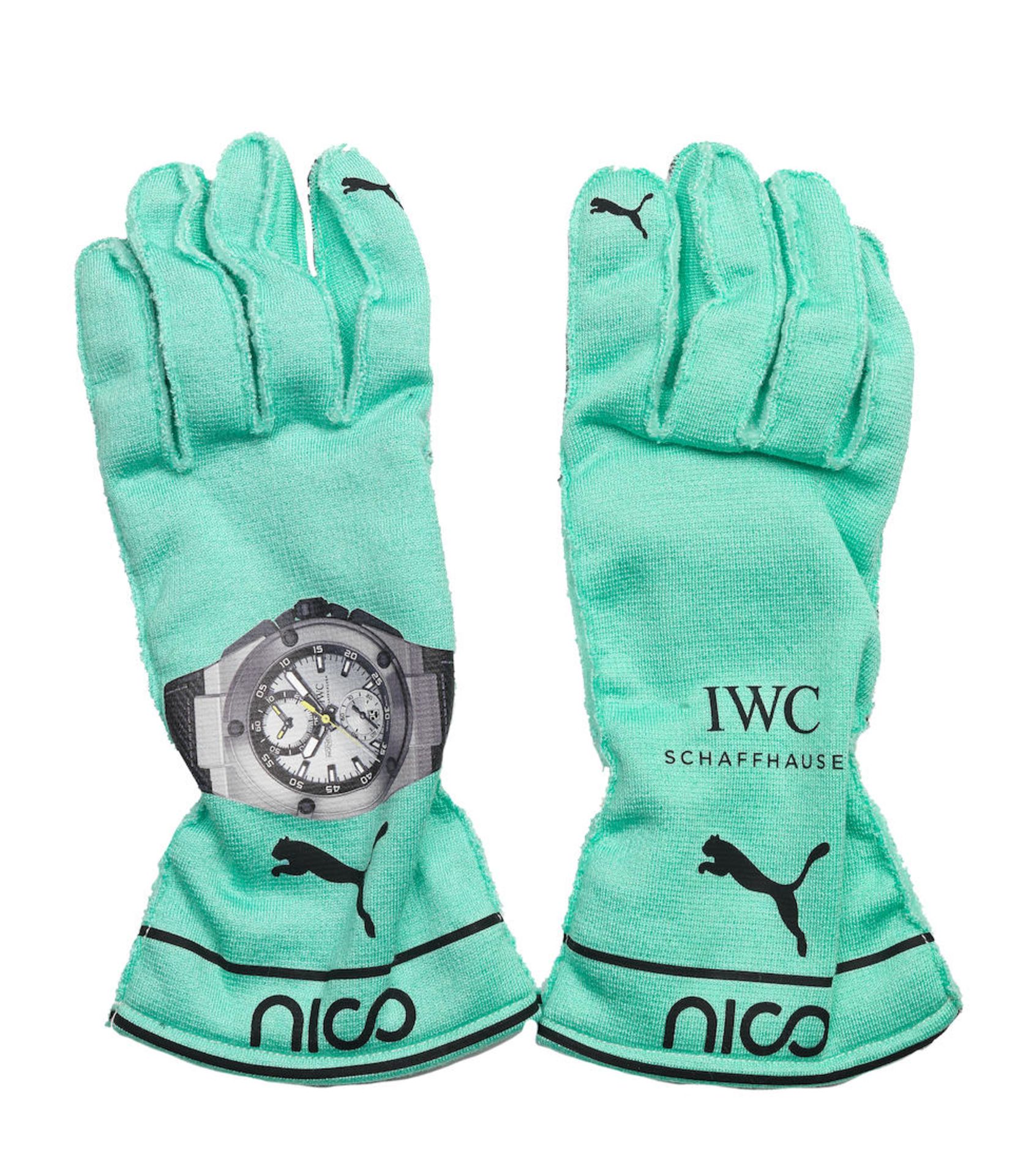 A pair of Nico Rosberg Mercedes AMG Petronas F1 2015 gloves,