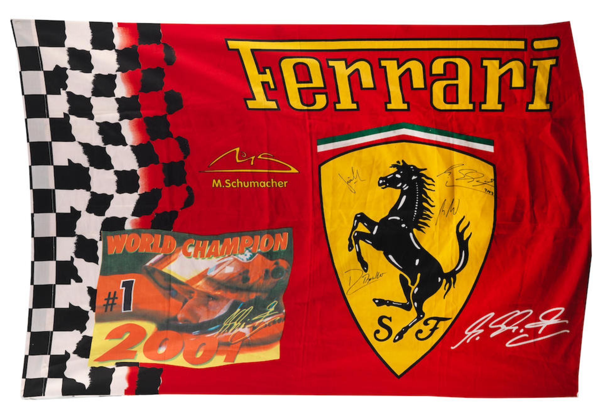 A signed Ferrari supporters flag,