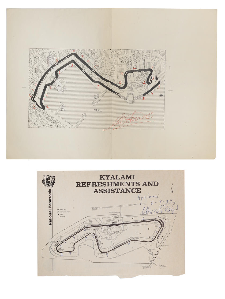 Circuit Maps signed by Michele Alboreto and Nelson Piquet,