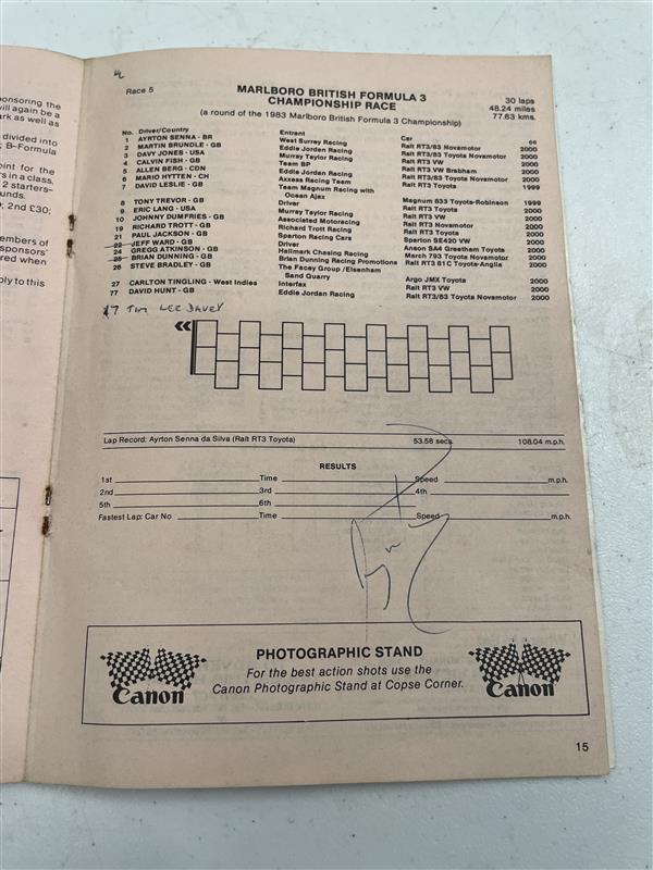 A Silverstone 1983 Marlboro F3 Championship Meeting programme signed by Ayrton Senna, - Image 3 of 3