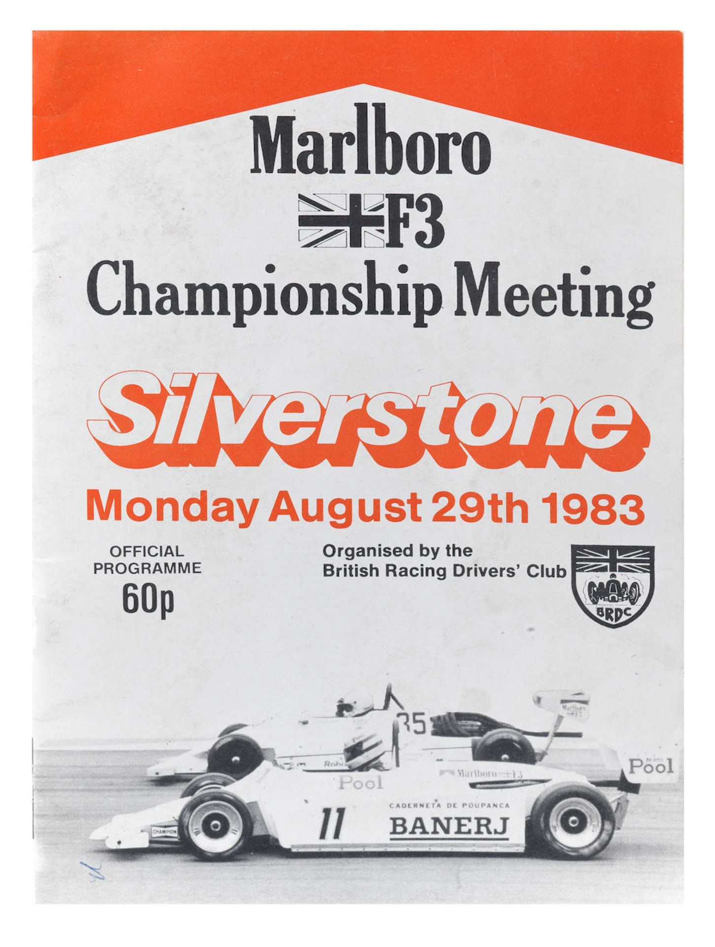 A Silverstone 1983 Marlboro F3 Championship Meeting programme signed by Ayrton Senna,