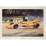 'Triple Champion', a print after Nicholas Watts & one of only sixteen signed by Ayrton Senna,