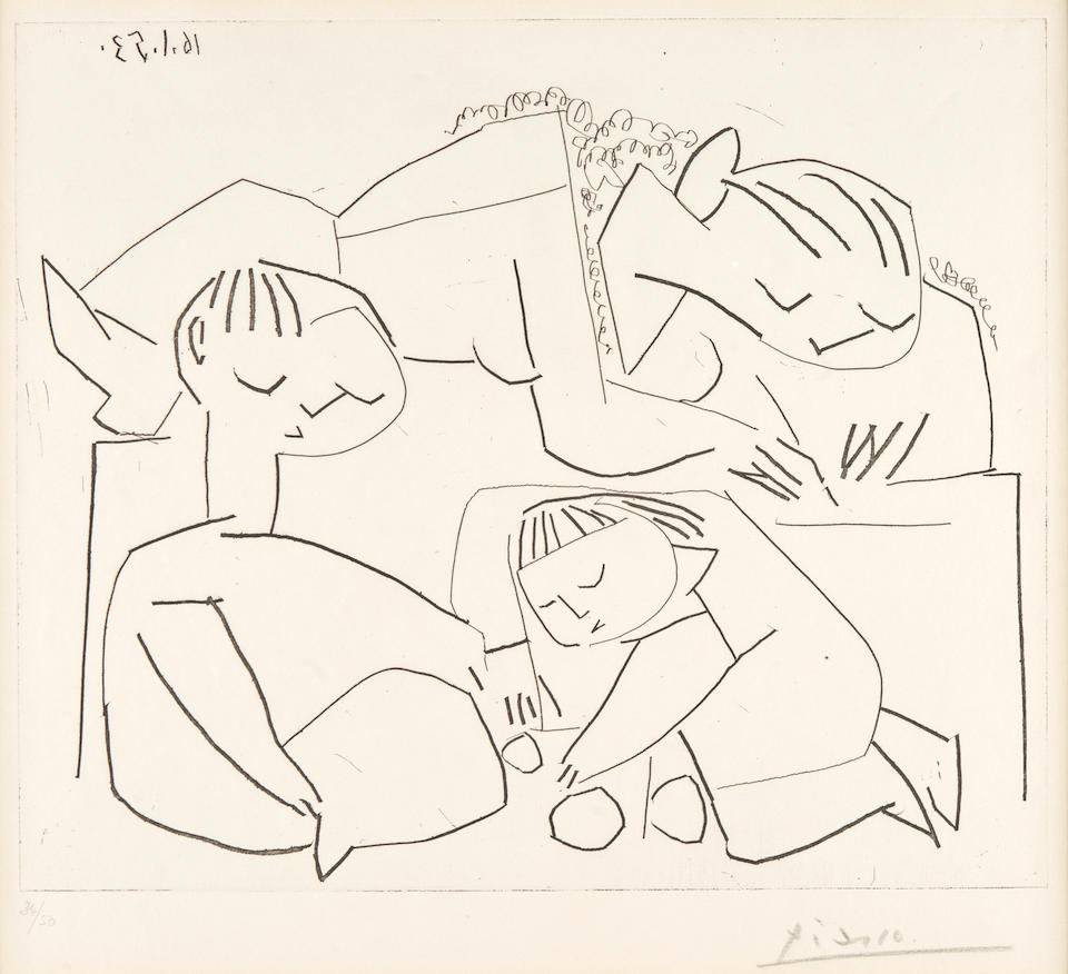 Pablo Picasso (Spanish, 1881-1973); Françoise, Claude, Paloma: La Lecture et les jeux. III;