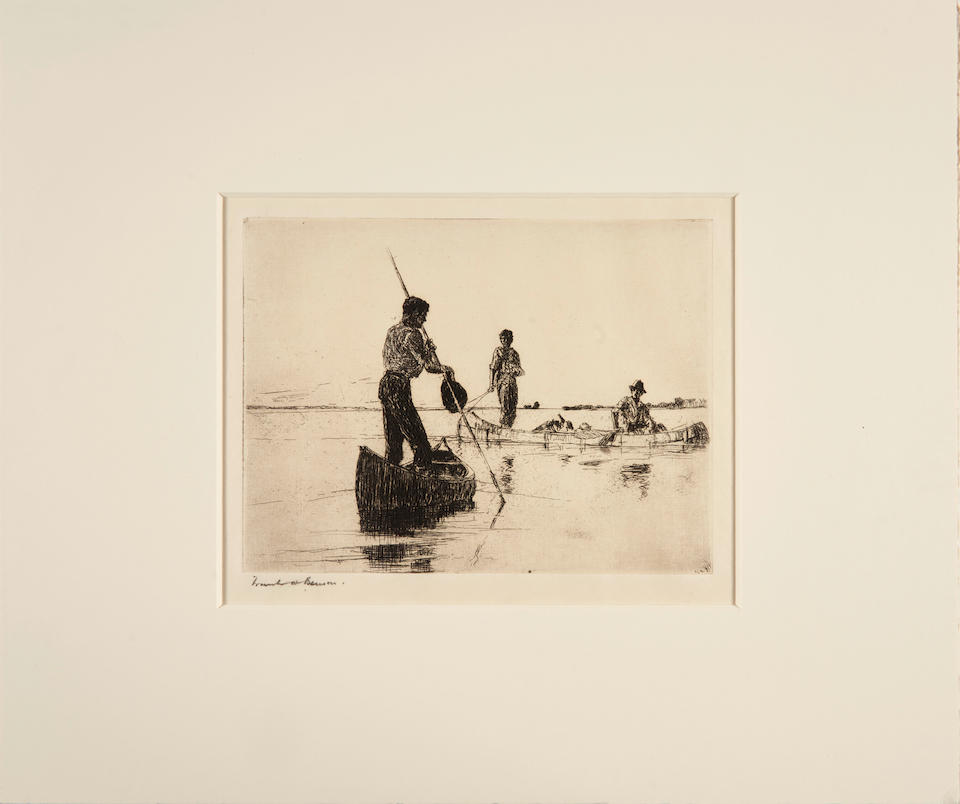 Frank Weston Benson (American, 1862-1951); Two Canoes; - Image 3 of 3