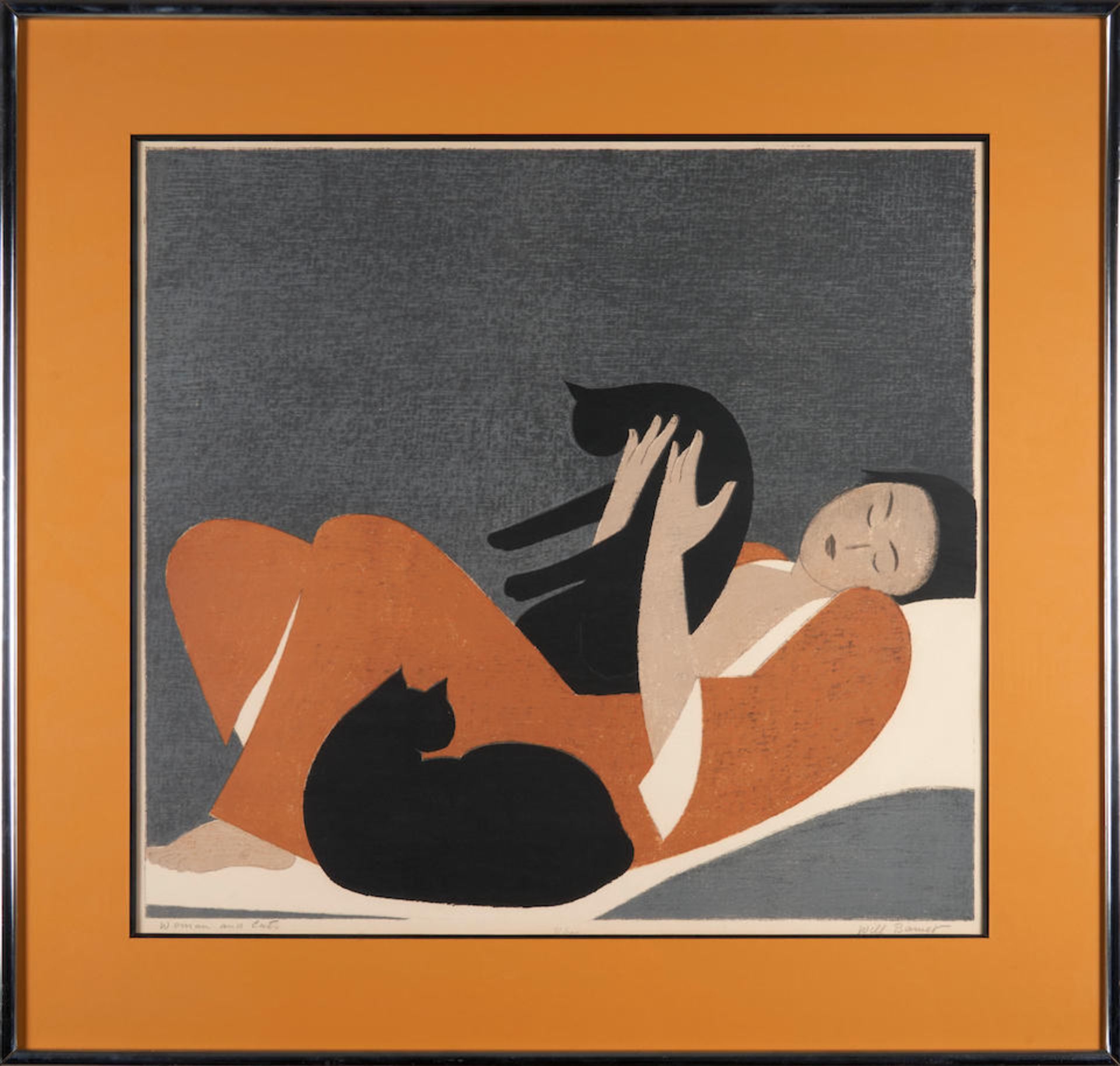 Will Barnet (American, 1911-2012); Woman and Cats; - Image 2 of 4