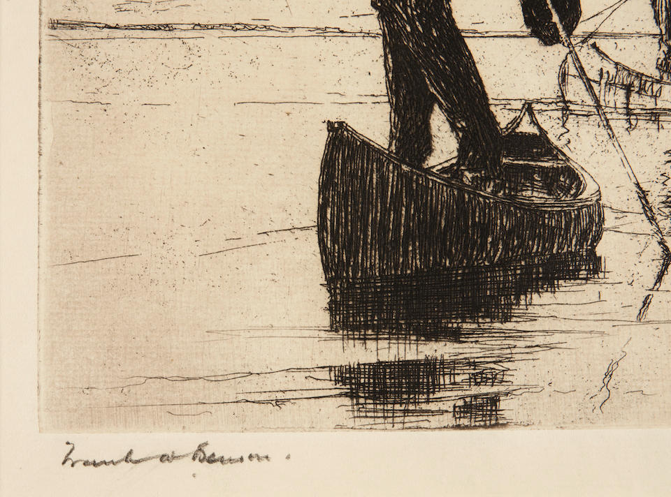 Frank Weston Benson (American, 1862-1951); Two Canoes; - Image 2 of 3