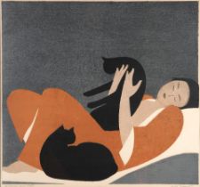 Will Barnet (American, 1911-2012); Woman and Cats;