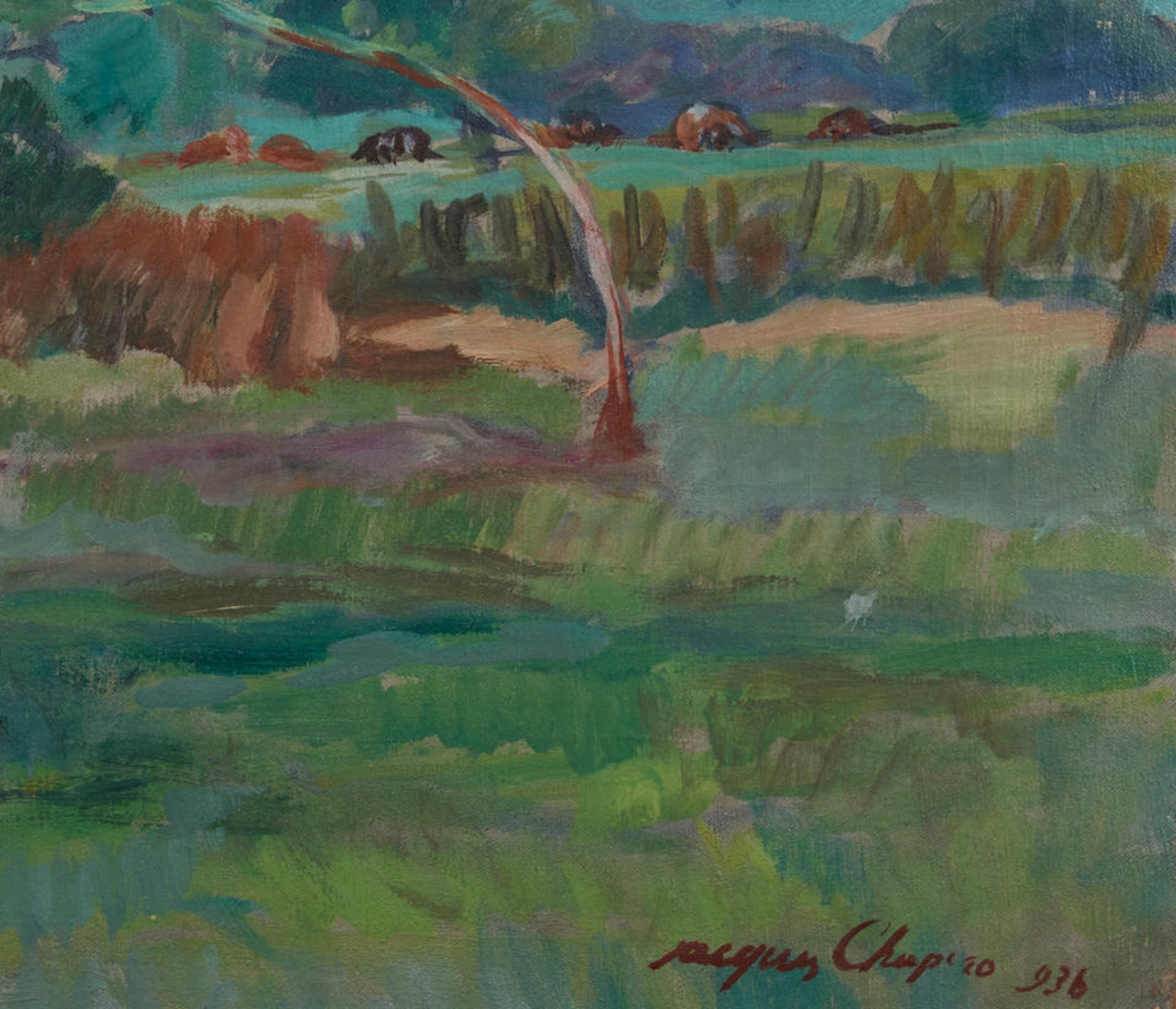 JACQUES CHAPIRO (Latvian/French, 1887-1972) Untitled (Landscape) (framed 75.5 x 94.5 x 7.6 cm (2... - Bild 3 aus 4