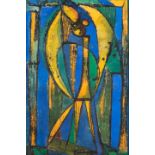 POL BURY (Belgian, 1922-2005) Untitled (Blue & Yellow Abstract) (framed 64.2 x 49.2 x 1.5 cm (25...