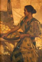 FERNANDO CUETO AMORSOLO (Filipino, 1892-1972) Maiden with Fruit (framed 102.3 x 76.8 x 4.4 cm (4...