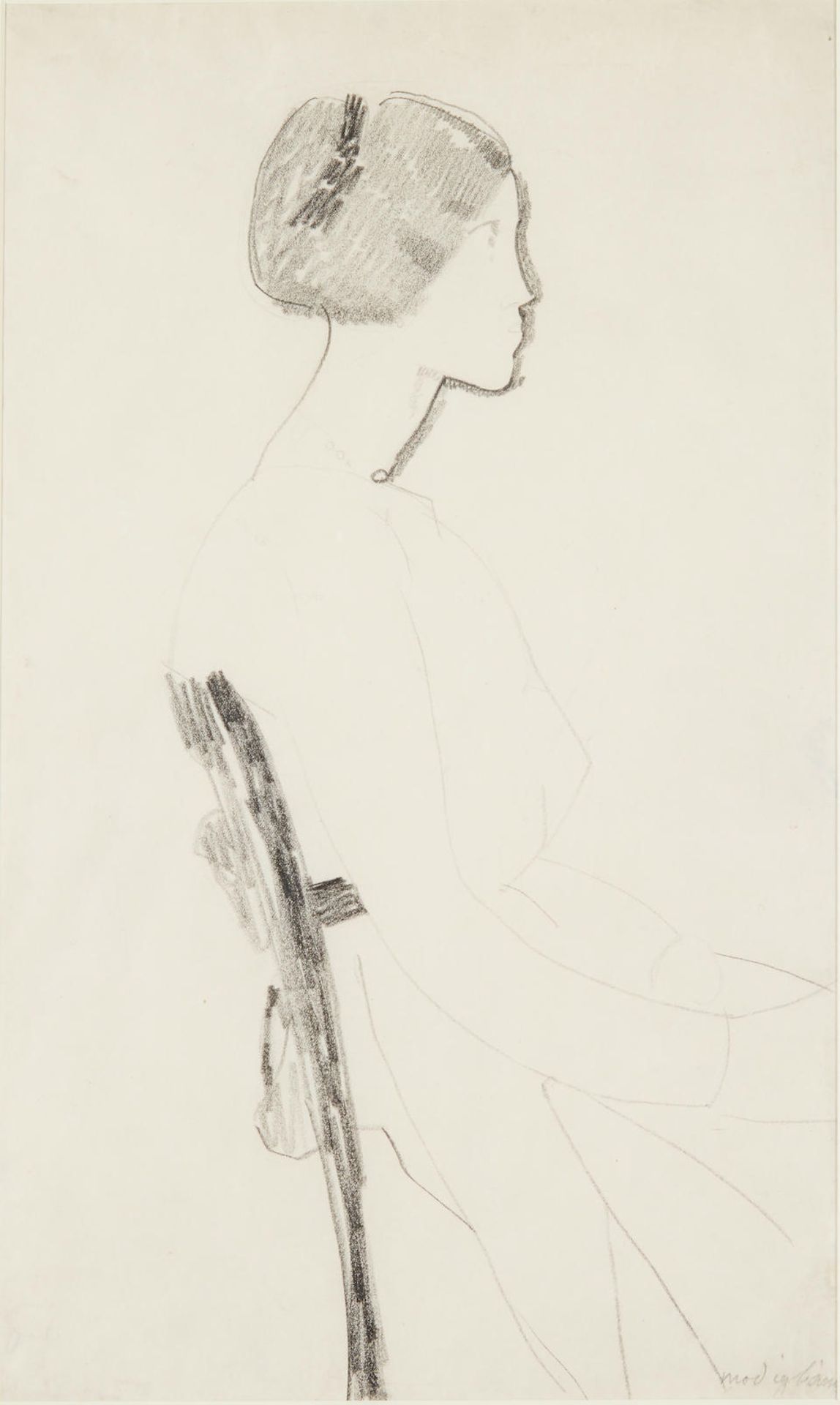 AMEDEO MODIGLIANI (Italian, 1884-1920) Femme assise (de profil), 1917 (framed 65.3 x 47.0 x 1.5 ...