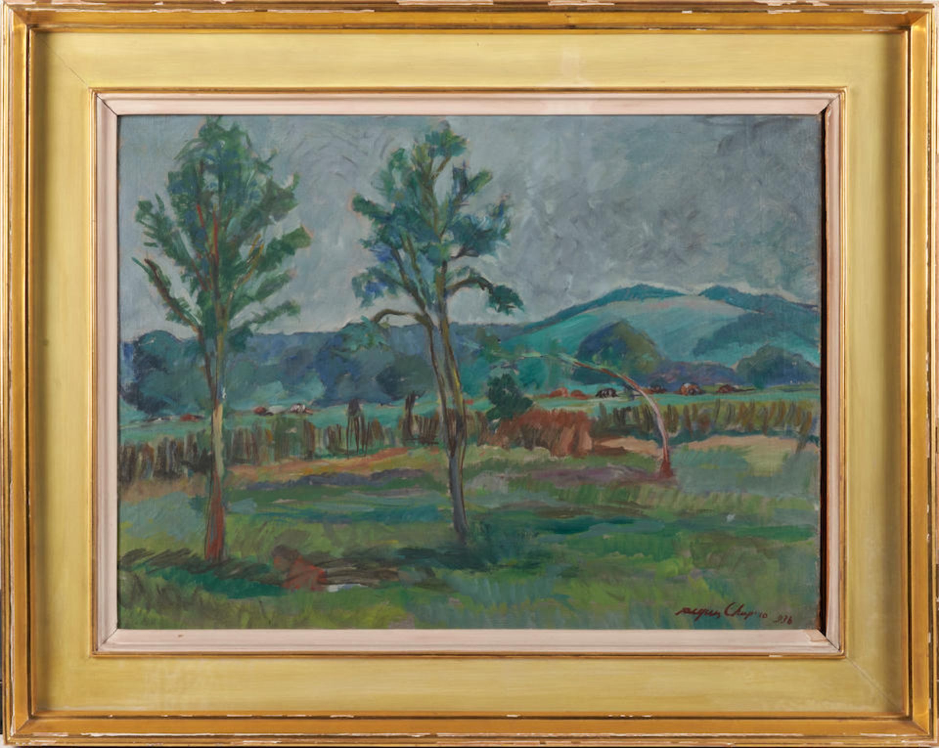 JACQUES CHAPIRO (Latvian/French, 1887-1972) Untitled (Landscape) (framed 75.5 x 94.5 x 7.6 cm (2... - Image 2 of 4