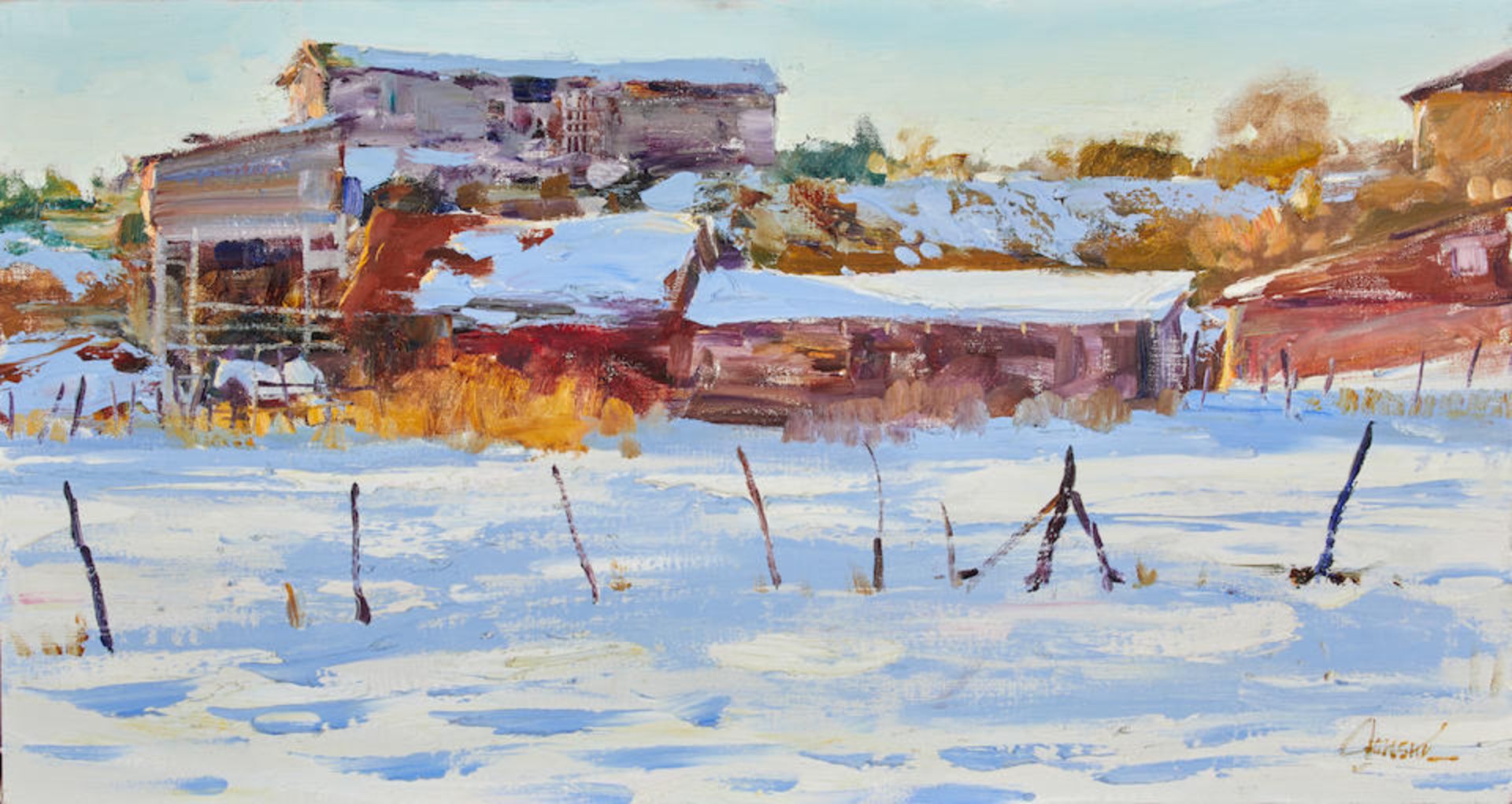 WALTER GONSKE (American, born 1942) Late Afternoon Sun (framed 45.0 x 80.5 x 5.0 cm (17 3/4 x 31...