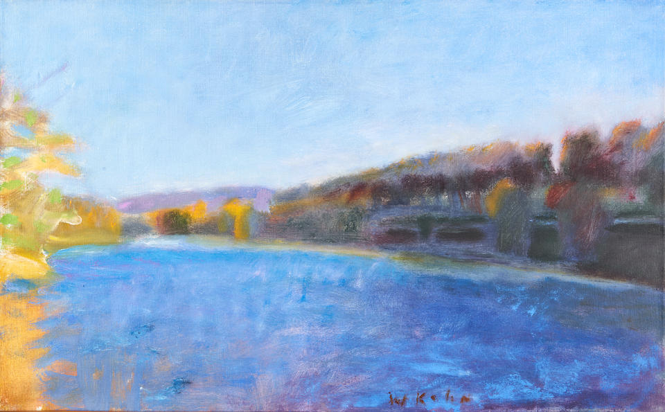 WOLF KAHN (American/German, 1927-2020) Blue Sky, Blue River (framed 43.8 x 69.2 x 3.8 cm (17 1/4...