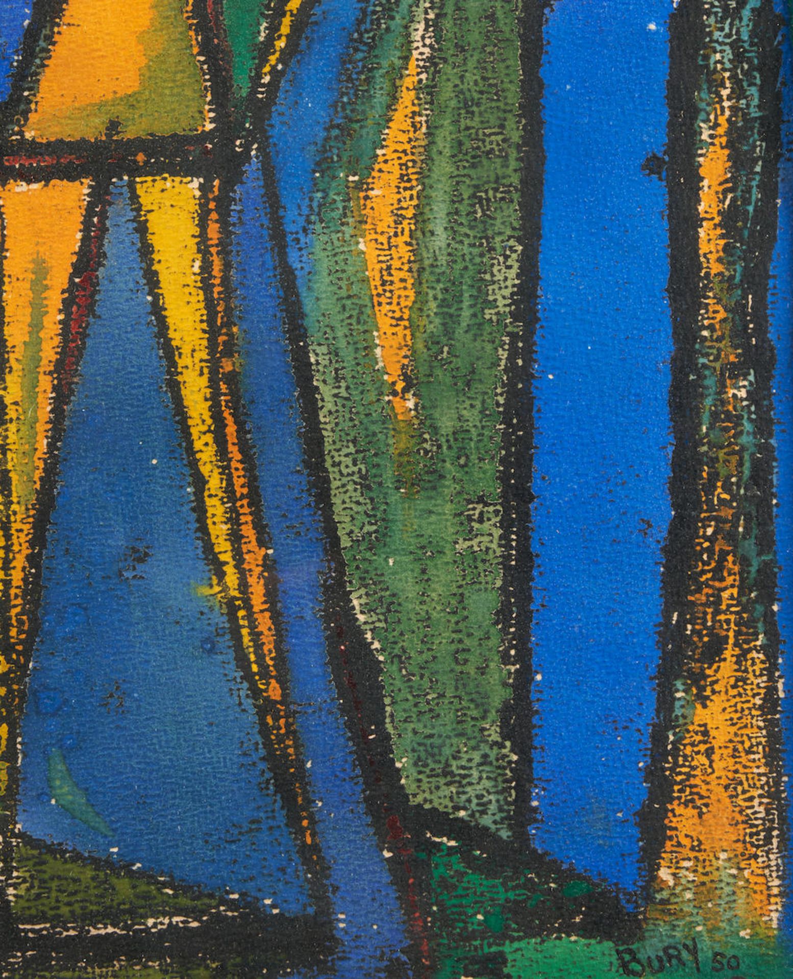 POL BURY (Belgian, 1922-2005) Untitled (Blue & Yellow Abstract) (framed 64.2 x 49.2 x 1.5 cm (25... - Bild 3 aus 4