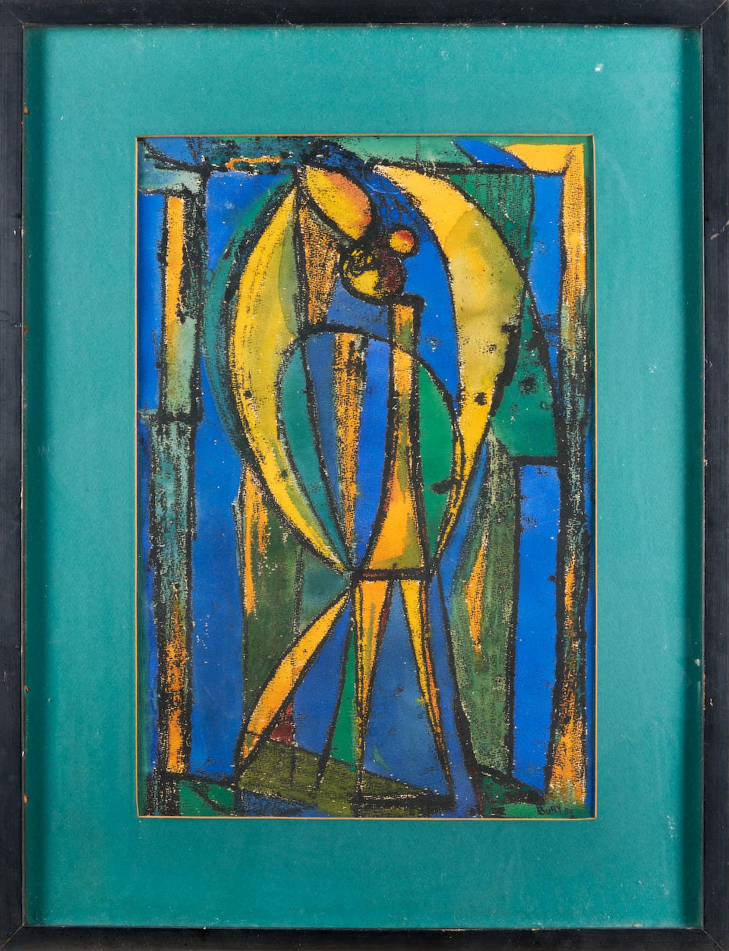 POL BURY (Belgian, 1922-2005) Untitled (Blue & Yellow Abstract) (framed 64.2 x 49.2 x 1.5 cm (25... - Bild 2 aus 4