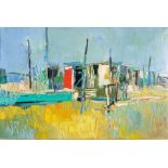 NICOLA SIMBARI (Italian, 1927-2012) Huts in Fiumicino (framed 73.0 x 102.5 x 4.0 cm (28 3/4 x 4...