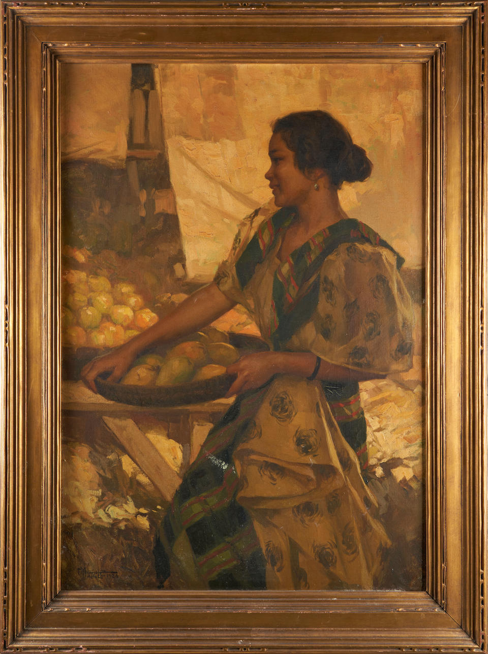 FERNANDO CUETO AMORSOLO (Filipino, 1892-1972) Maiden with Fruit (framed 102.3 x 76.8 x 4.4 cm (4... - Bild 2 aus 5