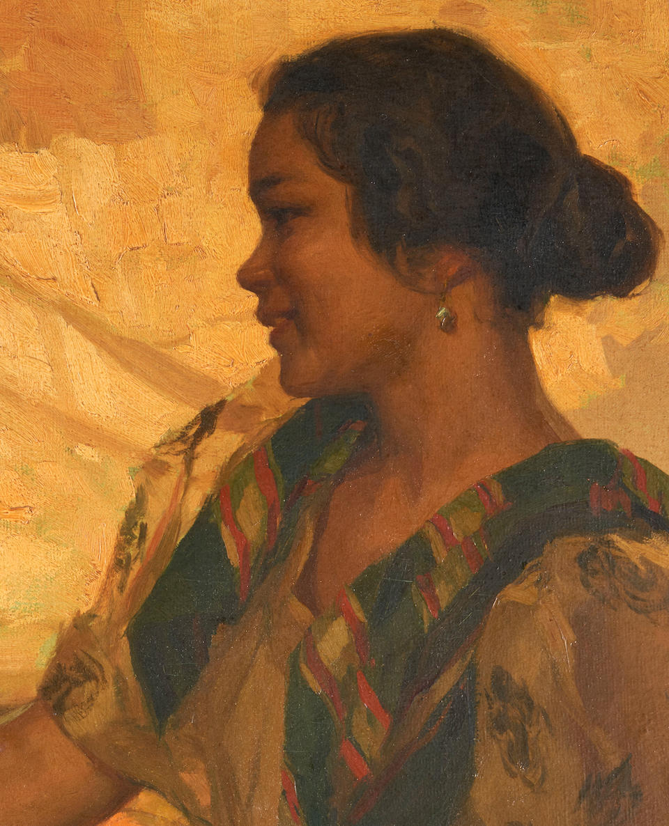 FERNANDO CUETO AMORSOLO (Filipino, 1892-1972) Maiden with Fruit (framed 102.3 x 76.8 x 4.4 cm (4... - Bild 4 aus 5