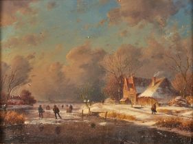Attributed to Charles Henri Joseph Leickert (Dutch, 1816-1907) Skating on a Frozen River (framed...