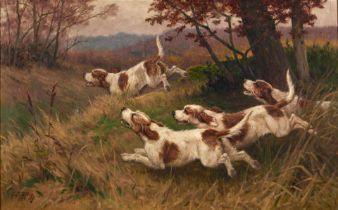 GEORGES FRÉDÉRIC ROTIG (French, 1873-1961) Hunting Dogs in Pursuit of a Deer (framed 1...