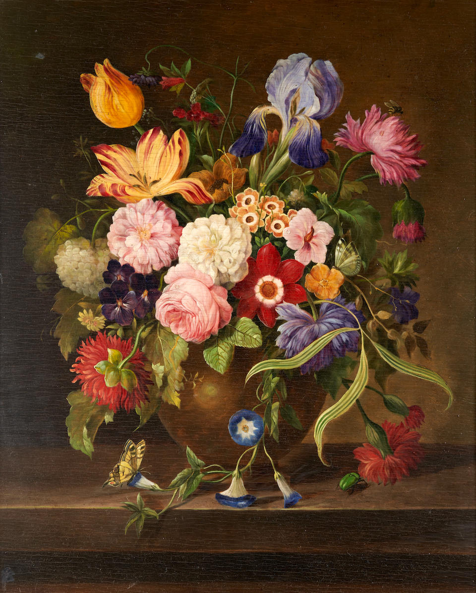 Dutch School (17th-Century Style) Floral Still Life with a Butterfly and Bee (framed 83.0 x 72.5...