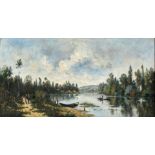 PAUL EMMANUEL PERAIRE (French, 1829-1893) Au Bord de la Seine (framed 69.0 x 102.5 x 10.0 cm (27...