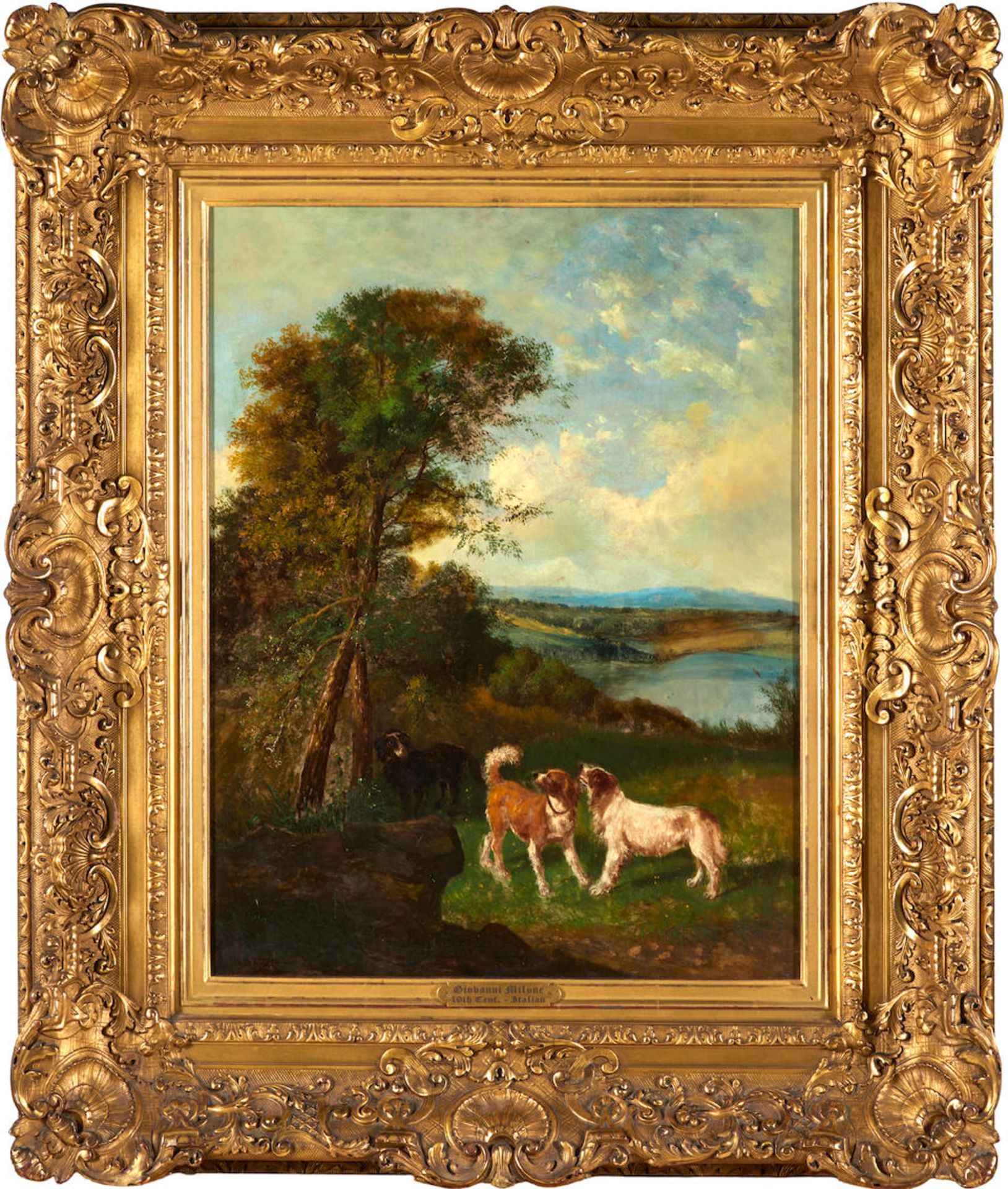 GIOVANNI MILONE (Italian, 19th Century) Three Spaniels in a Field with a Distant Lake and Mounta... - Bild 2 aus 4