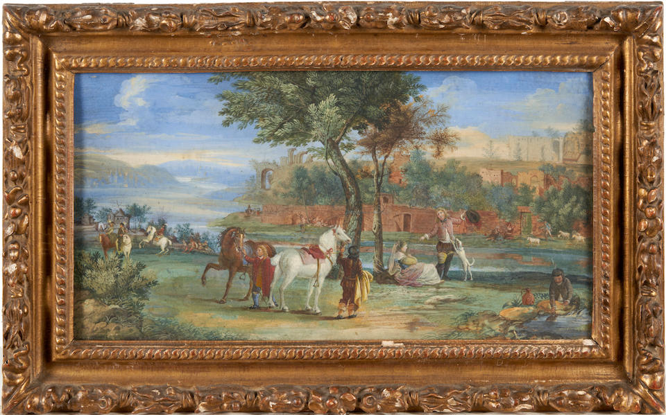 French School (18th/19th Century) A Hunting Party at Rest before Ruins (framed 26.0 x 42.0 x 2.0... - Image 2 of 3