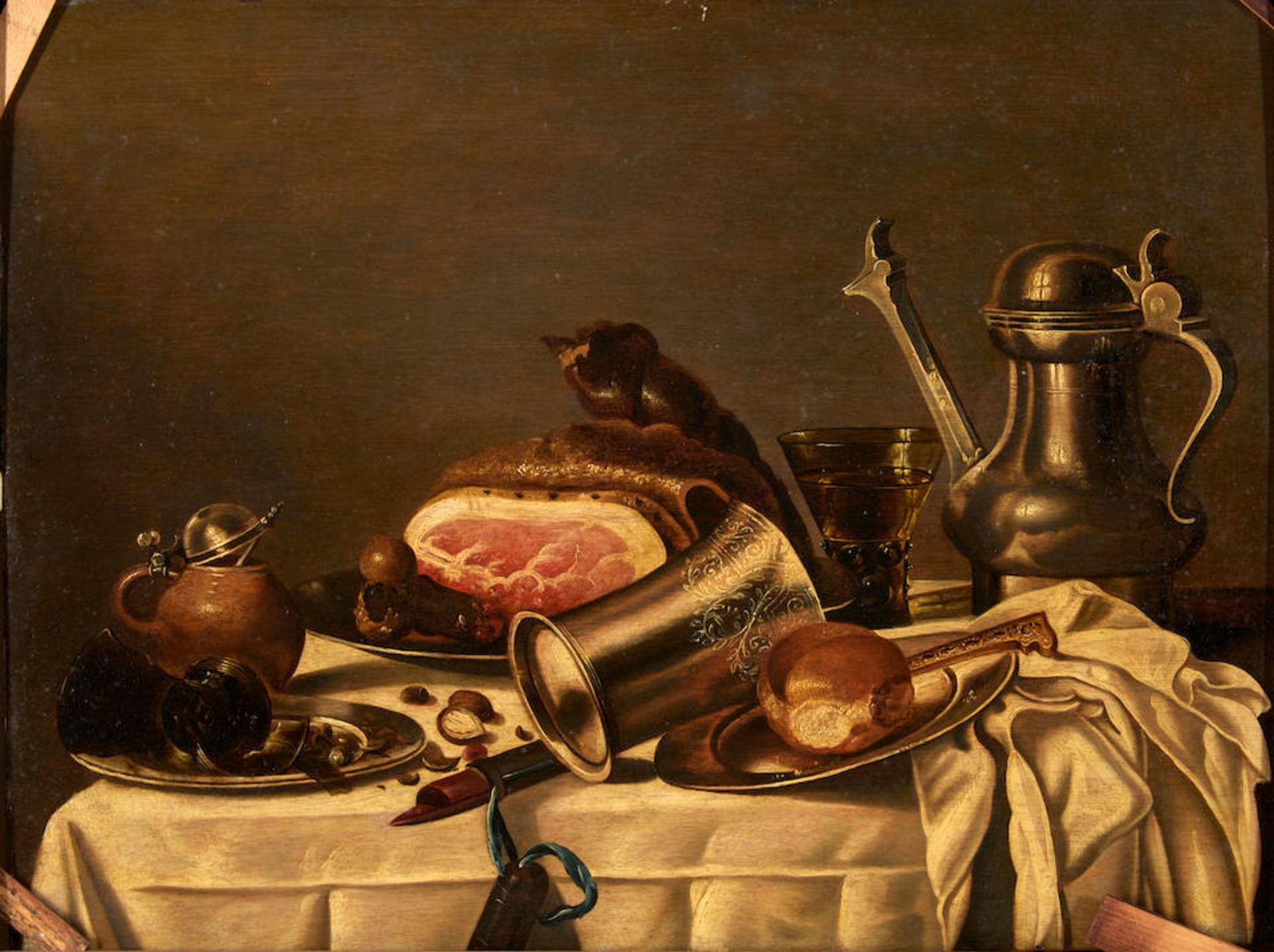 Follower of Pieter Claesz. (Dutch, 1597-1660) Still Life on a Table with a White Tablecloth, an ...