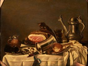 Follower of Pieter Claesz. (Dutch, 1597-1660) Still Life on a Table with a White Tablecloth, an ...