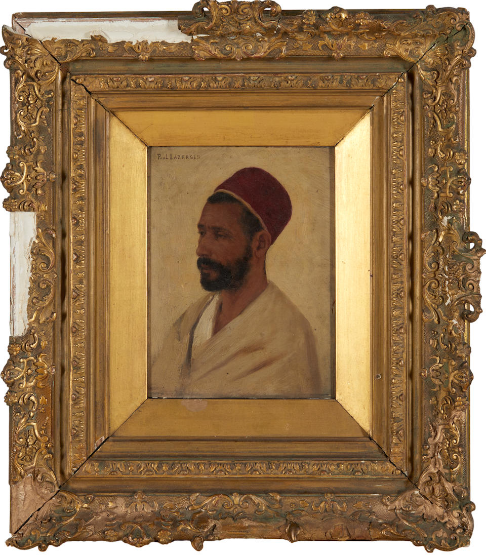 PAUL JEAN BAPTISTE LAZERGES (French, 1845-1902) Bust Portrait of a Man in North African Garb (fr... - Image 2 of 4