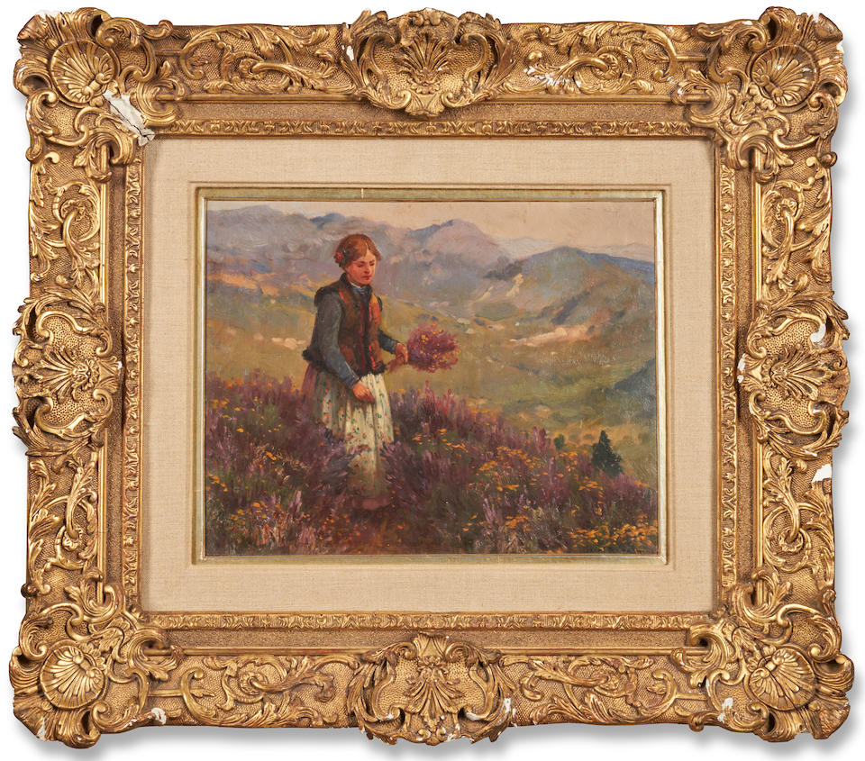 JÓZEF RAPACKI (Polish, 1871-1929) Picking Wildflowers in an Alpine Meadow (framed 49.0 x 56... - Image 2 of 4