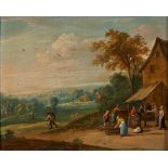 Dutch School (18th Century) A Panoramic Valley Landscape with Winemakers (framed 27.5 x 31.5 x 4...