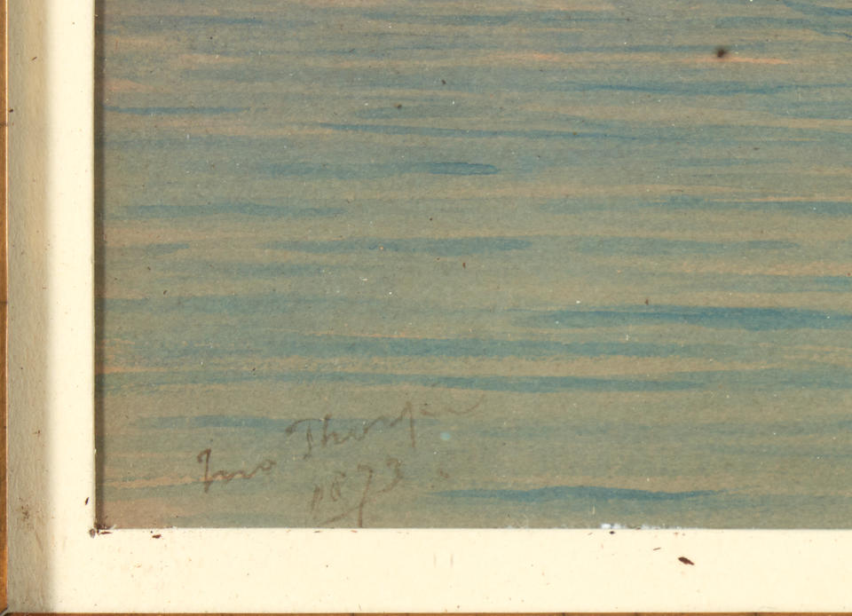 JOHN THORPE (British, 1834-1876) Boats in the Harbor at Sunset - Image 3 of 4