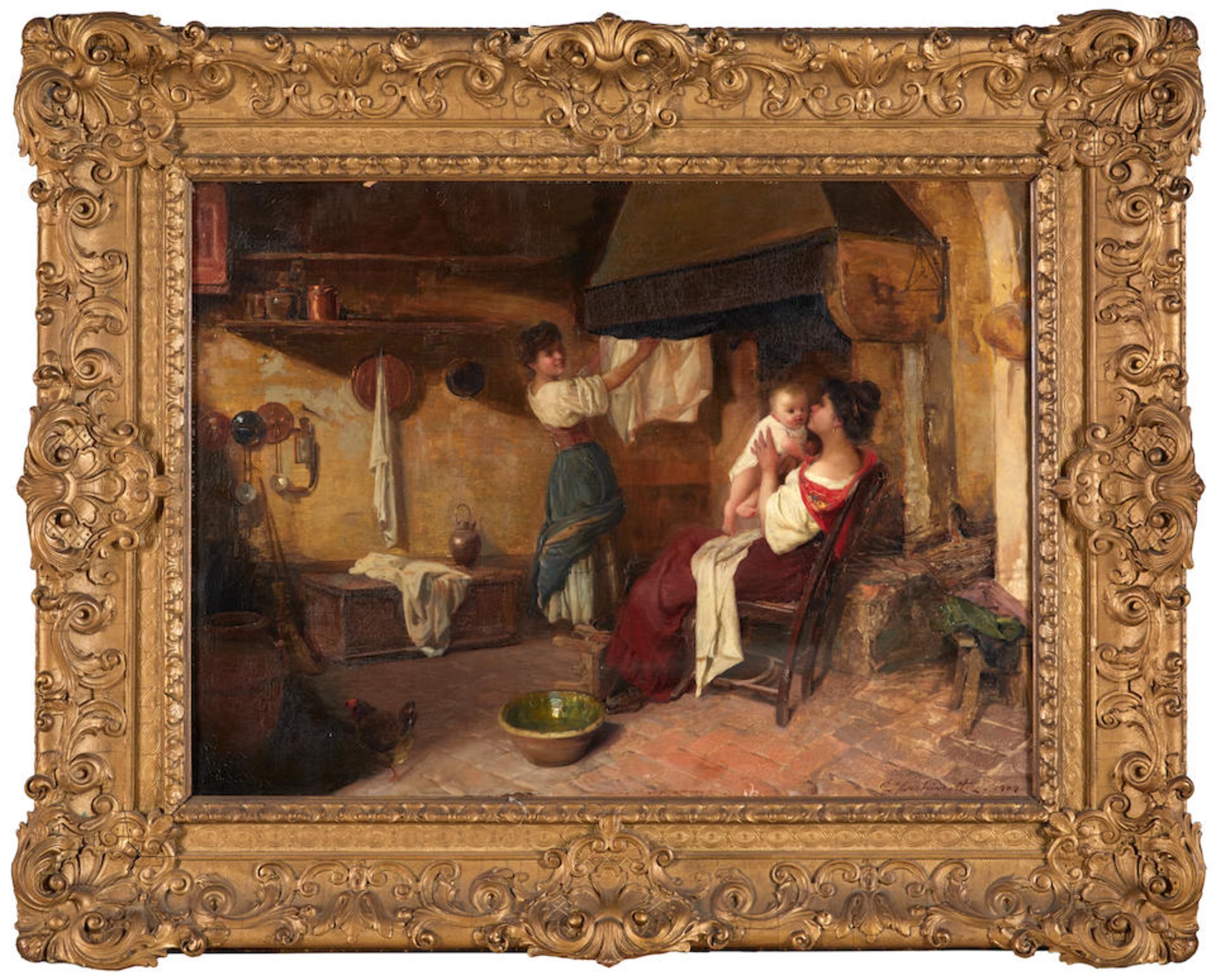 CARLO FACCHINETTI (Italian, 1870-1951) Admiring the New Arrival (framed 77.5 x 97.0 x 9.0 cm (30... - Image 2 of 4