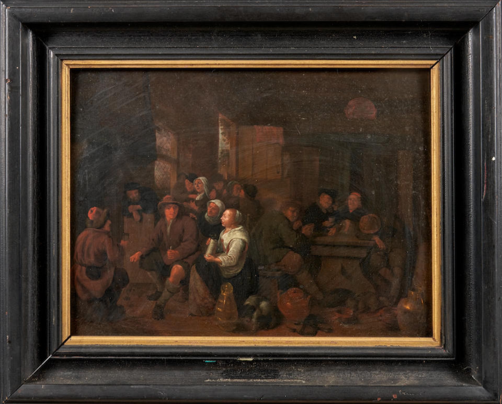 Manner of Jan Miense Molenaer, Dutch (1610-1668) Figures in a Crowded Tavern (framed 53.0 x 65.0... - Bild 2 aus 3