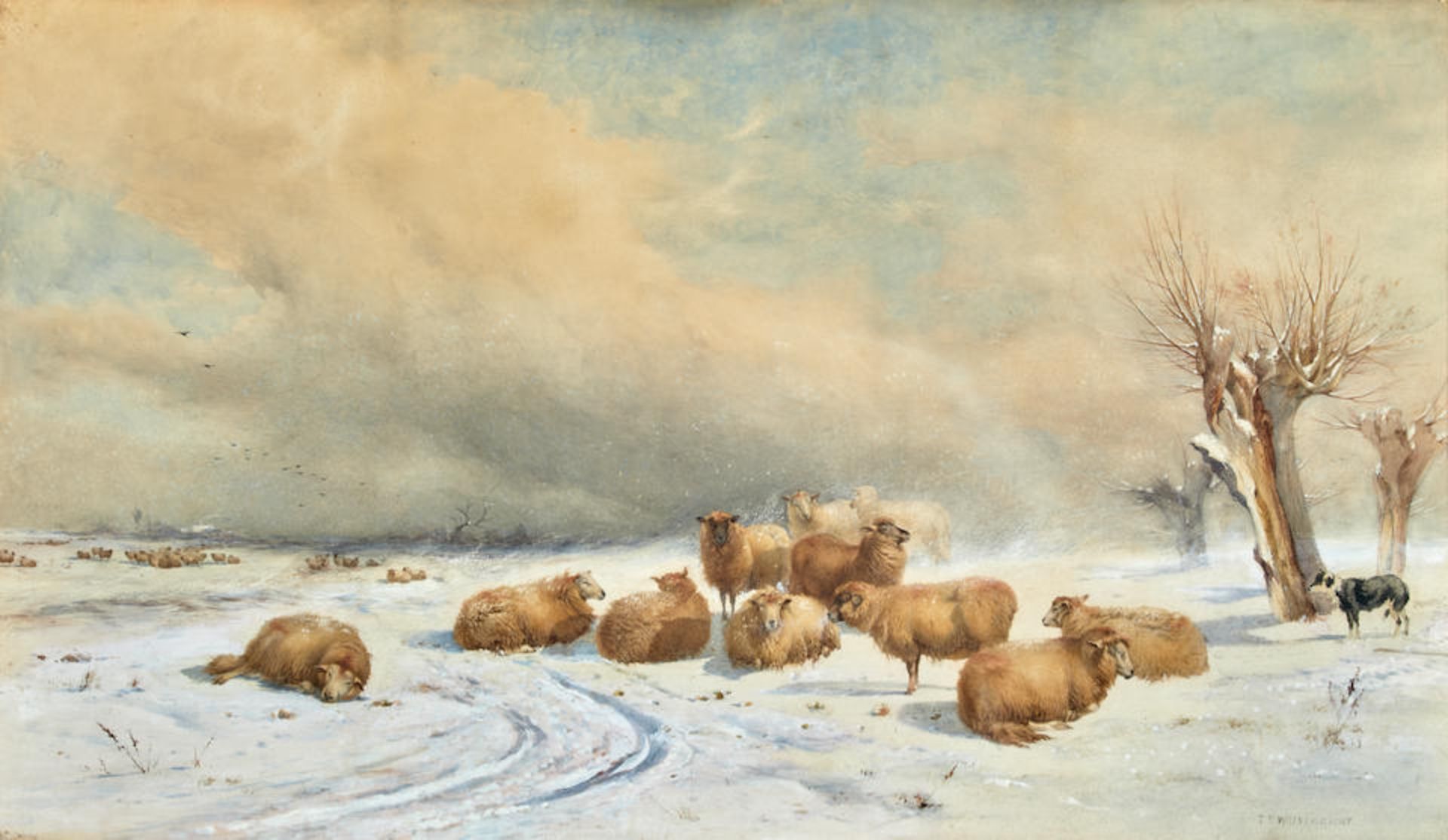 THOMAS FRANCIS WAINEWRIGHT (British, 1794-1883) Keeping Watch Over the Flock in Winter (framed 1...